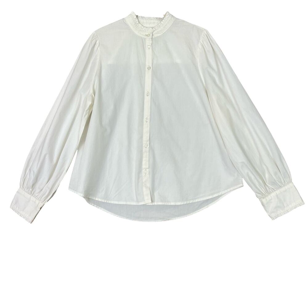 A New Day Shirt Women's Size M White Button Up High Neck Button Cotton